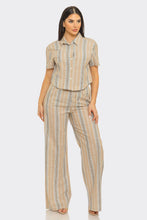 Load image into Gallery viewer, Linen Stripe Front Button Down Crop Set: Taupe Combo (S-M-L)