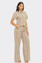 Load image into Gallery viewer, Linen Stripe Front Button Down Crop Set: Taupe Combo (S-M-L)