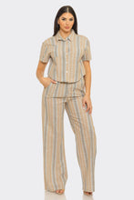 Load image into Gallery viewer, Linen Stripe Front Button Down Crop Set: Taupe Combo (S-M-L)