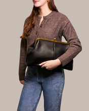 Load image into Gallery viewer, Oversized Leather Clutch: Black Embossed Weave