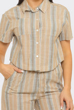 Load image into Gallery viewer, Linen Stripe Front Button Down Crop Set: Taupe Combo (S-M-L)