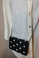 Load image into Gallery viewer, BLACK POLKA DOT BEADED RECTANGULAR CLUTCH