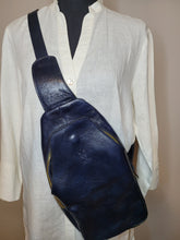 Load image into Gallery viewer, Navy Genuine leather sling pack
