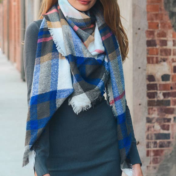 Classic Plaid Blanket Scarf White/Blue/Pink – VM and TJ Enterprise