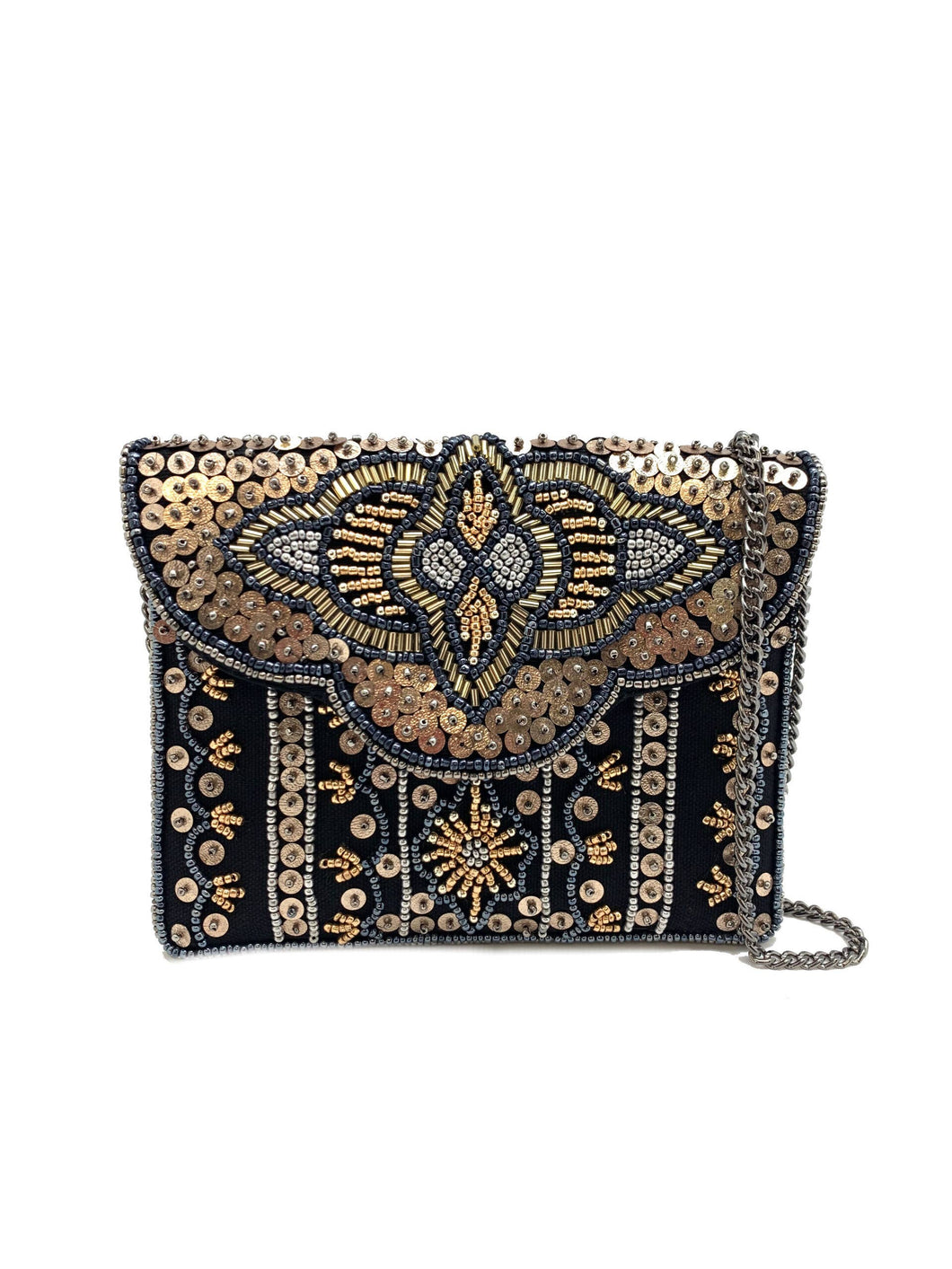 EMBELLISHED GOLD AND BLACK MINI CLUTCH