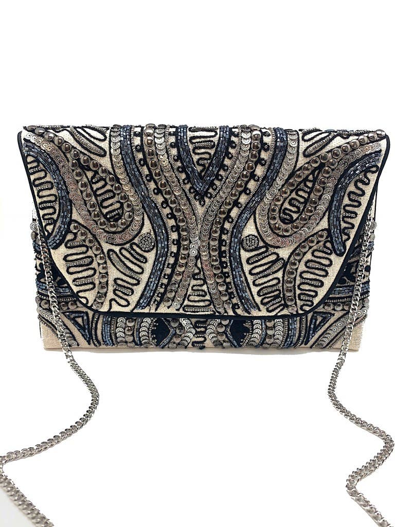 HEMATITE STUDDED BEADED CLUTCH