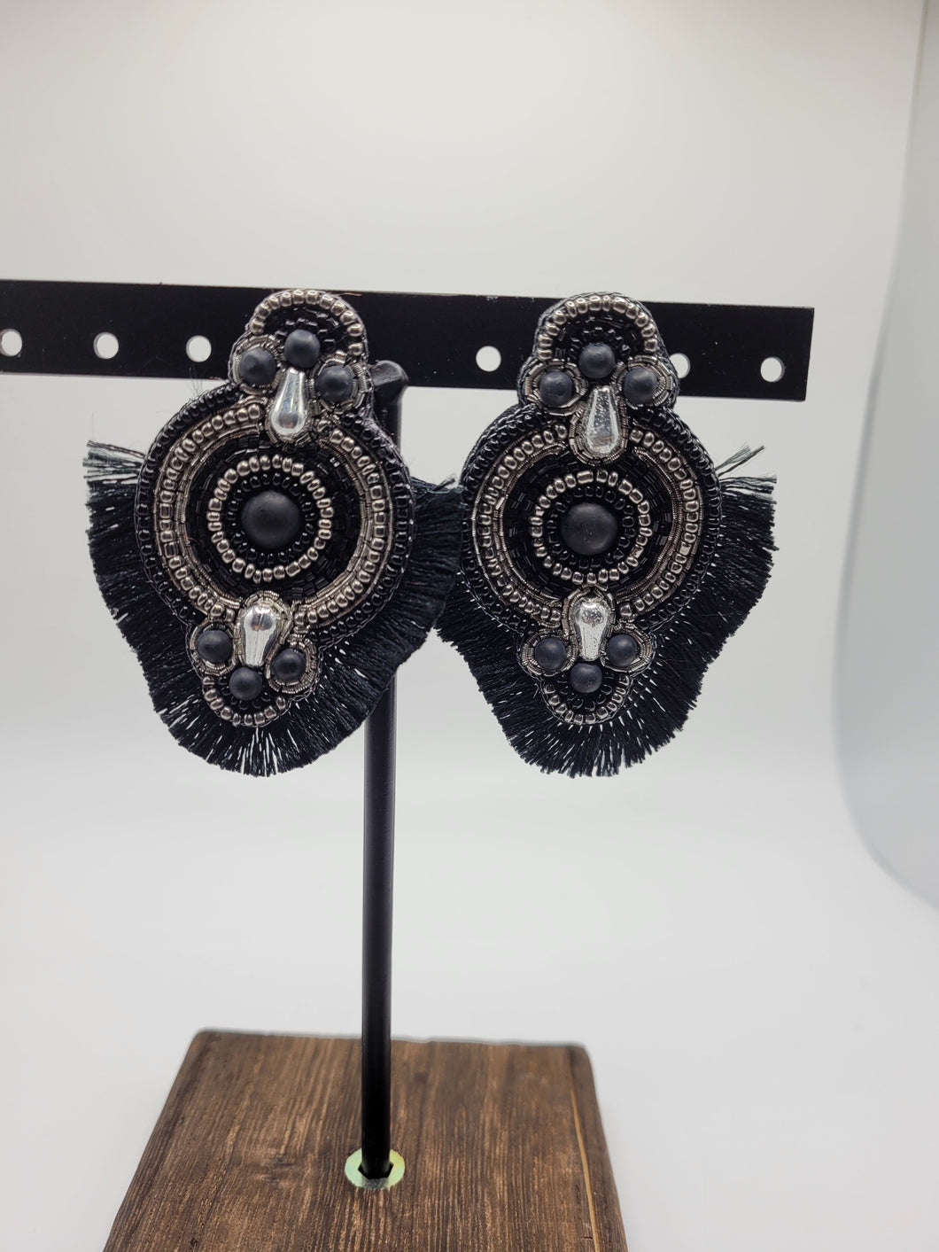 Black and Silver Tassle Earrings
