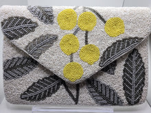 Load image into Gallery viewer, WHITE &amp; GREY LEAVES BEADED CLUTCH
