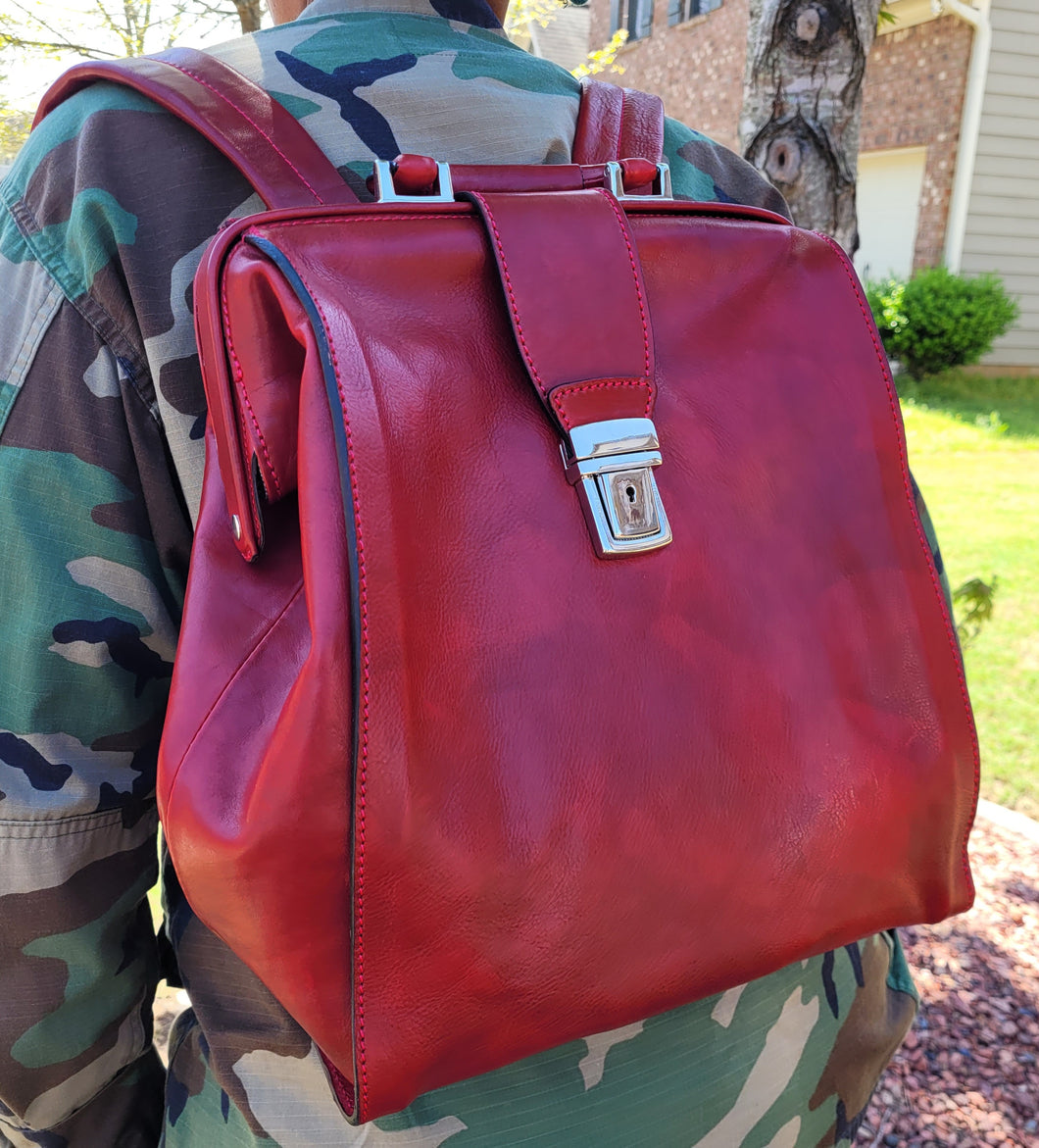 Red Genuine leather Doctor Backpack