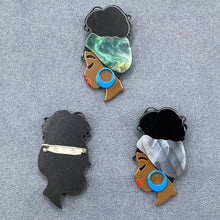 Load image into Gallery viewer, Girl Wearring Turban Acrylic Brooch: Grey
