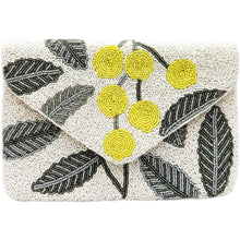 Load image into Gallery viewer, WHITE &amp; GREY LEAVES BEADED CLUTCH
