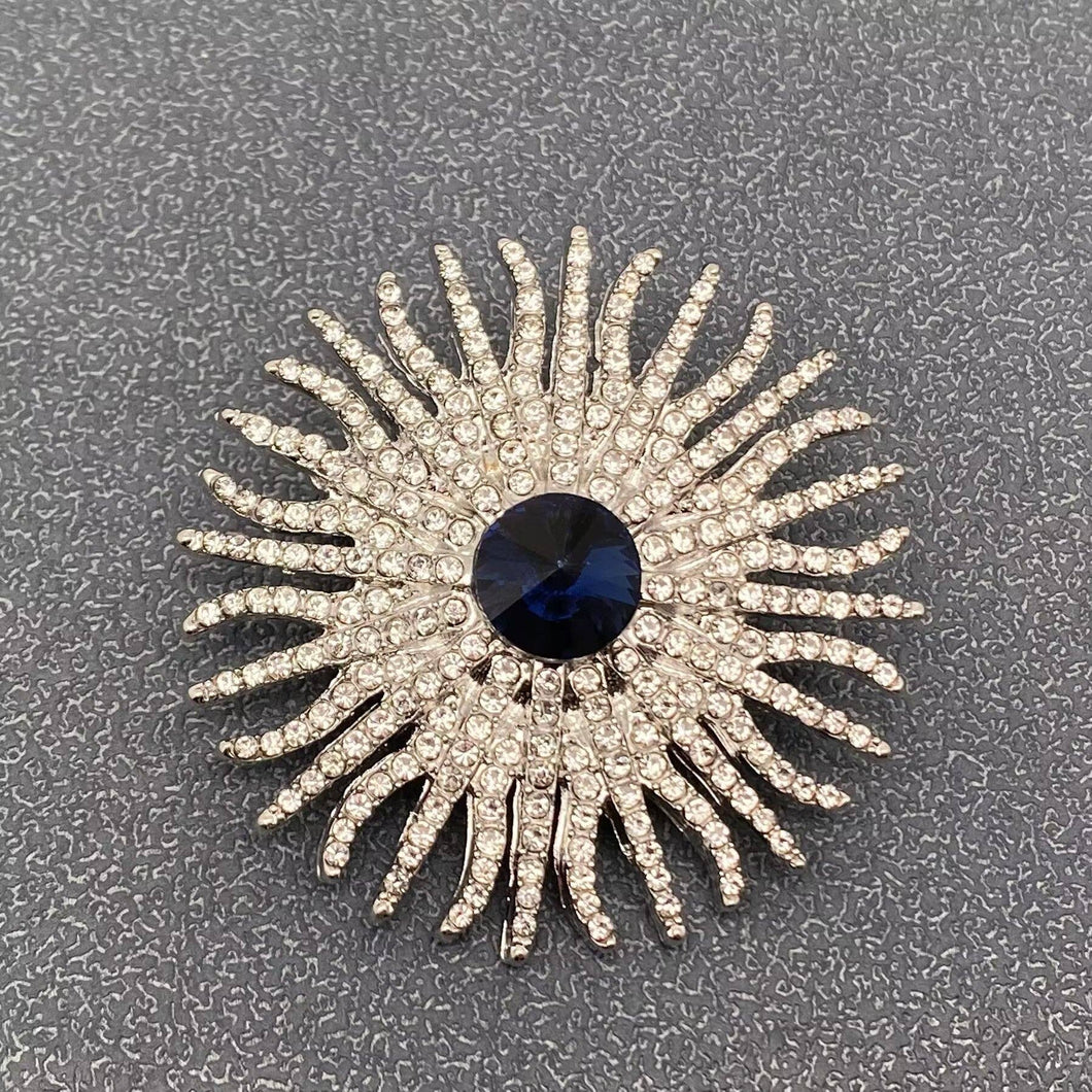 Silver with Navy Blue Stone Rhinestone Brooch