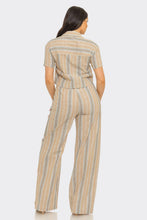 Load image into Gallery viewer, Linen Stripe Front Button Down Crop Set: Taupe Combo (S-M-L)
