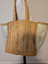 Load image into Gallery viewer, Black and Gold Straw Tote Bag
