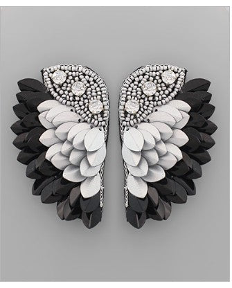 Black Beaded Wing Earrings