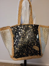 Load image into Gallery viewer, Black and Gold Straw Tote Bag
