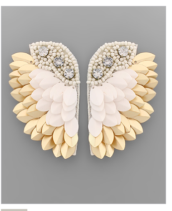 White Beaded Wing Earrings