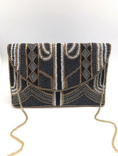 Load image into Gallery viewer, Black, Gold Tribal Beaded Clutch

