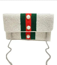 Load image into Gallery viewer, White, Red and Green with Pearl Accents Clutch
