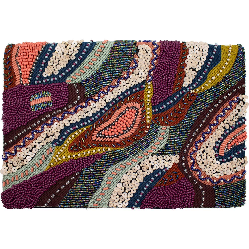 PLUM ABSTRACT BEADED CLUTCH