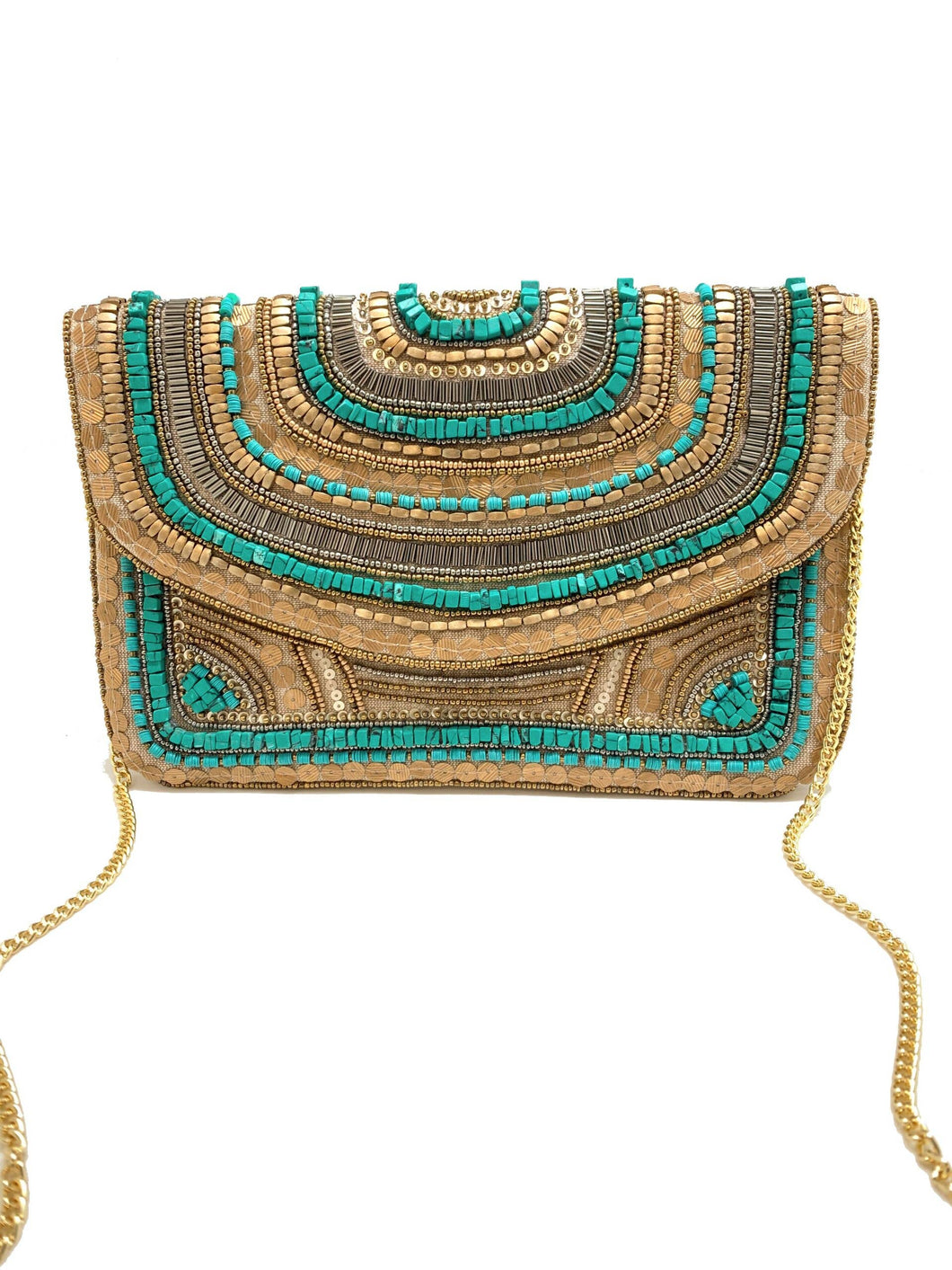 GOLD & TURQUOISE BEADED CLUTCH
