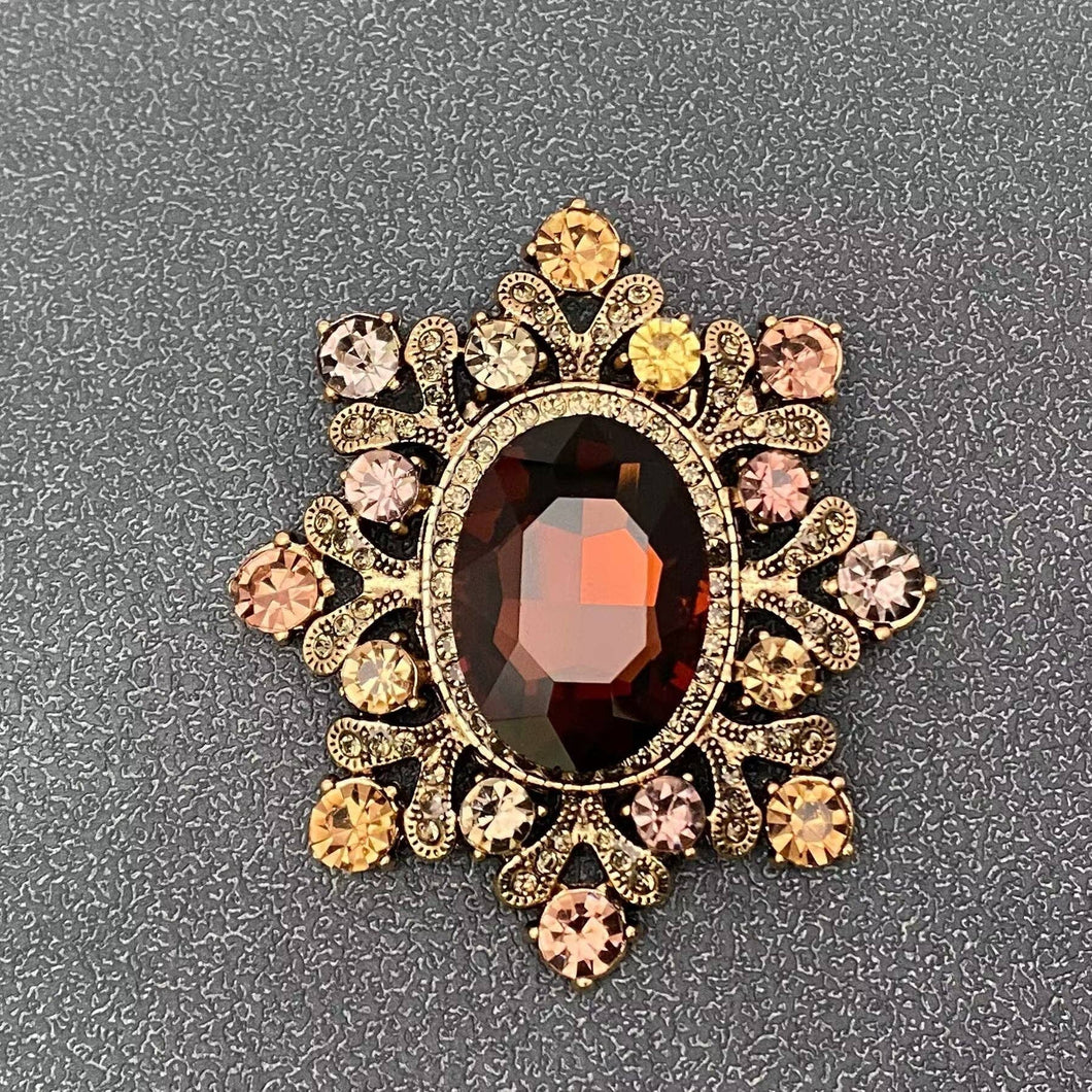 Vintage Glass & Rhinestone Snowflake Brooch