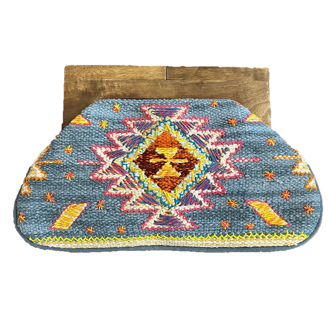 Tapestry Cotton Wooden Handle Clutch Bag