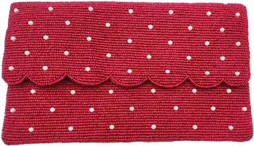 RED WITH PEARLS BEADED CLUTCH