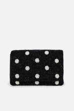 Load image into Gallery viewer, BLACK POLKA DOT BEADED RECTANGULAR CLUTCH
