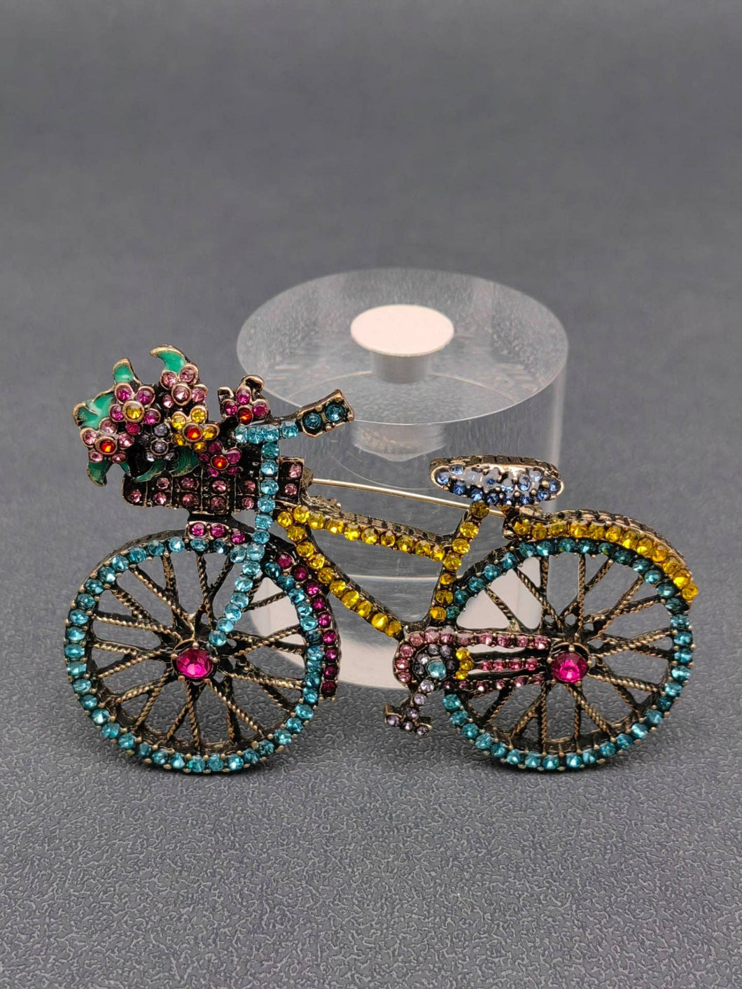 Colorful Rhinestone Bicycle Brooch: Blue