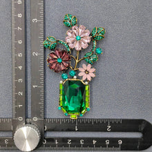 Load image into Gallery viewer, Green glass &amp; Rhinestone Flower Shape Vintage Brooch
