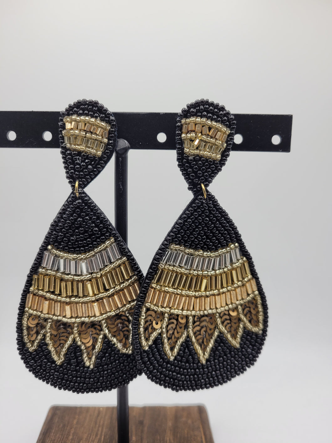 Black and Gold Beaded Earrings