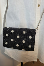 Load image into Gallery viewer, BLACK POLKA DOT BEADED RECTANGULAR CLUTCH
