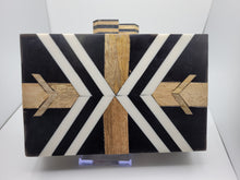 Load image into Gallery viewer, Black, White and Tan Wooden Clutch/Crossbody Bag
