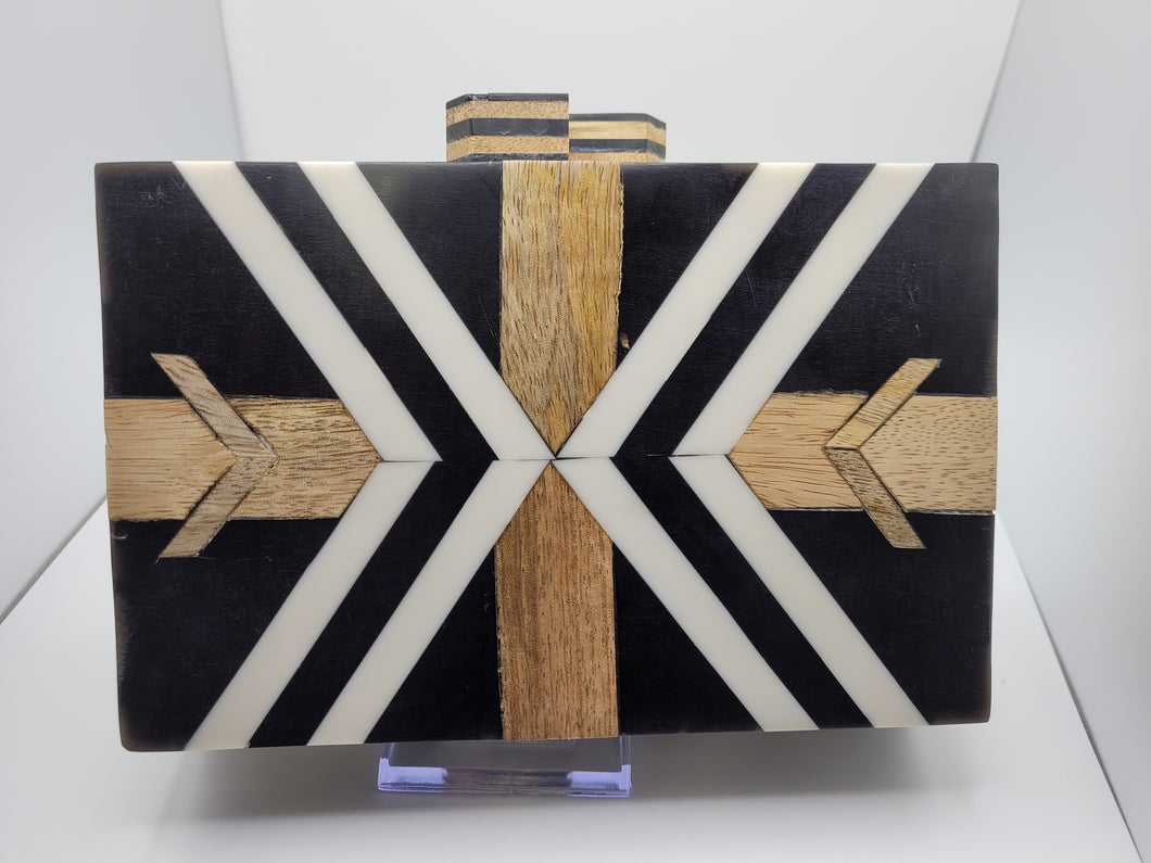 Black, White and Tan Wooden Clutch/Crossbody Bag