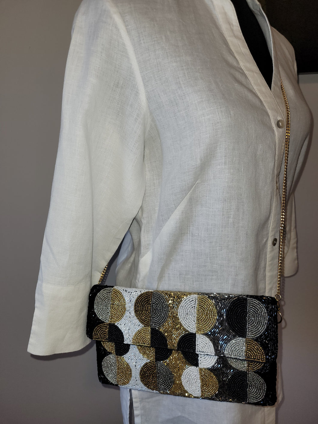 Black, Gold and White Circle Clutch