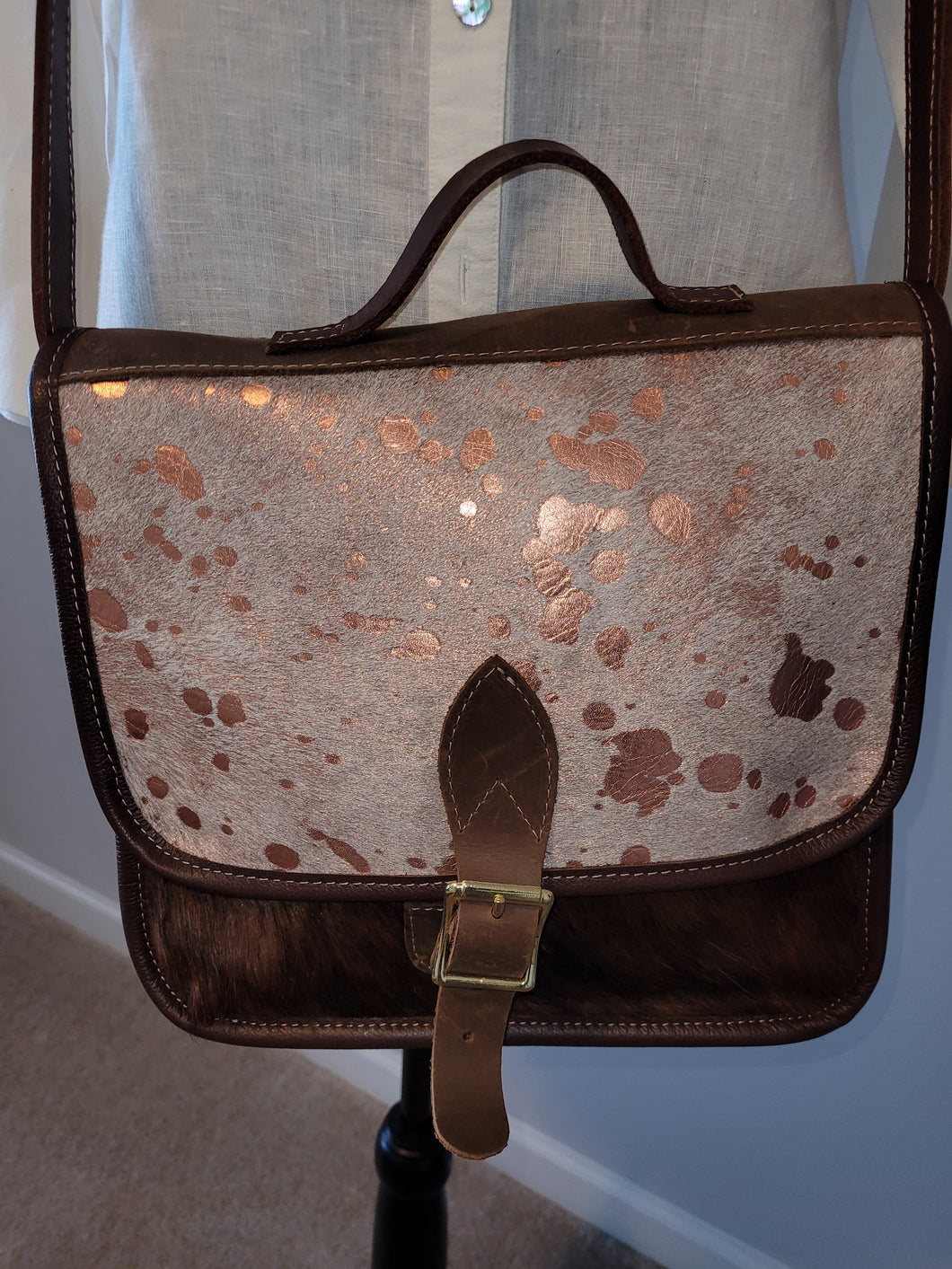 Leather Leopard and Mohair Crossbody Bag