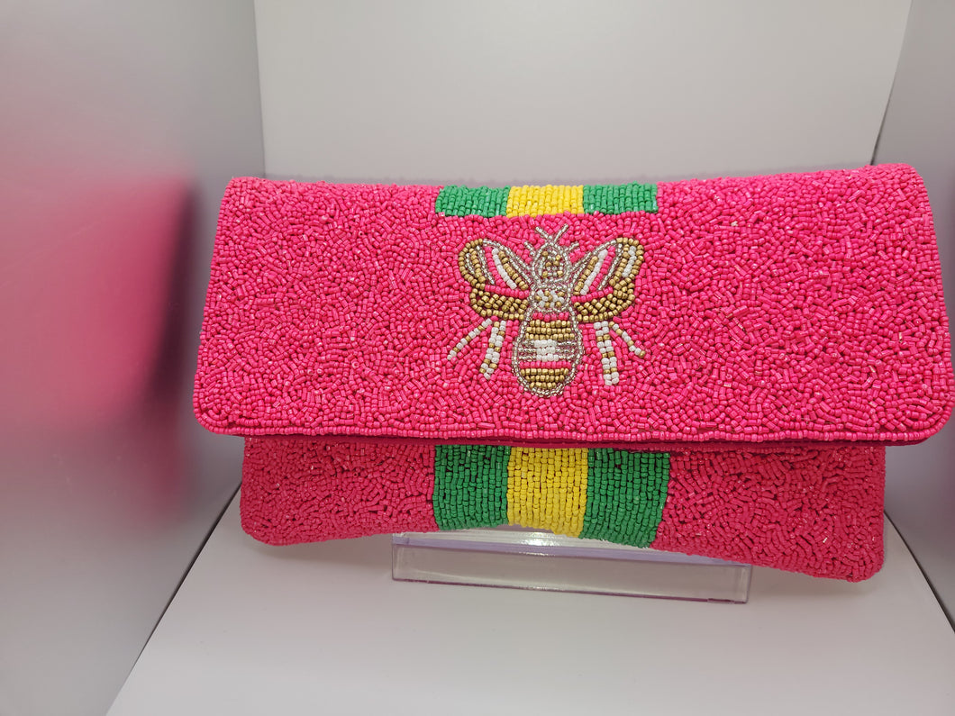 Pink and Gold Beaded Clutch