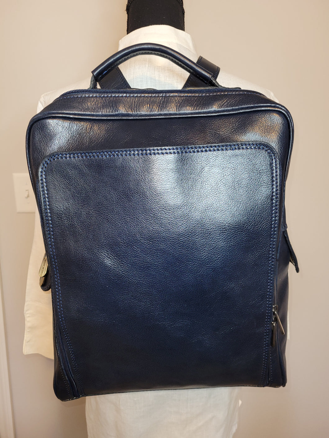 Navy Italian Leather Backpack