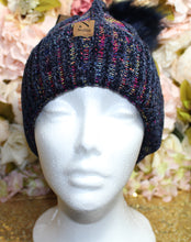 Load image into Gallery viewer, Women&#39;s beanie with pom navy blue
