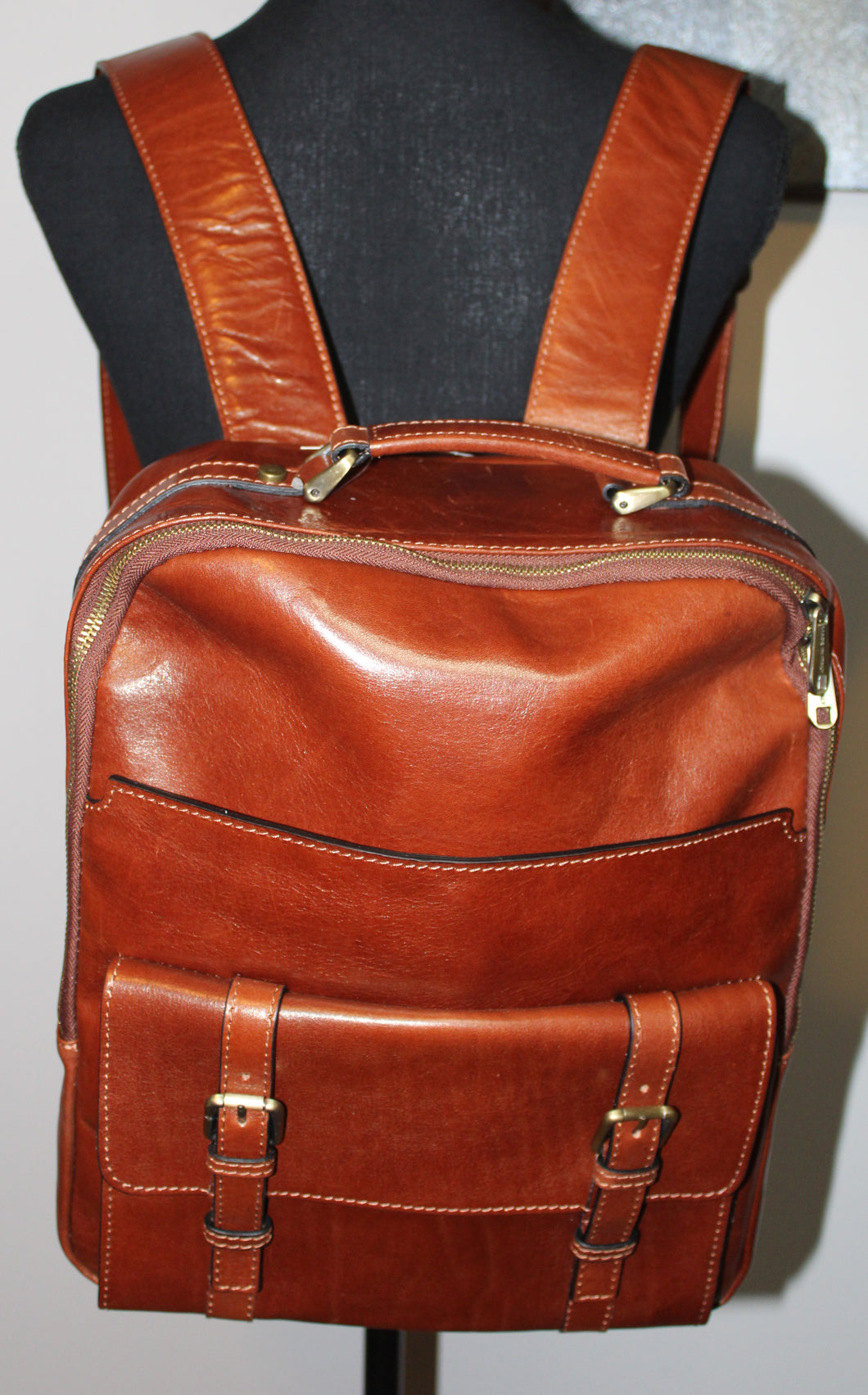 Leather Backpack with Front Pocket