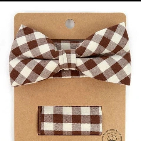 Brown and White Bowtie Set