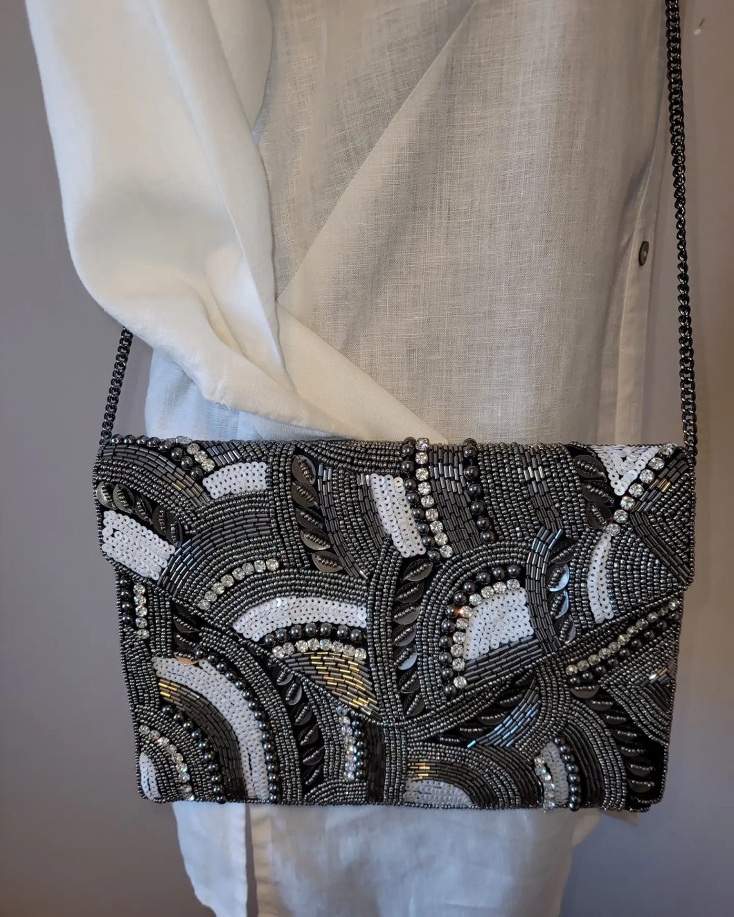 Black and Silver Beaded Clutch