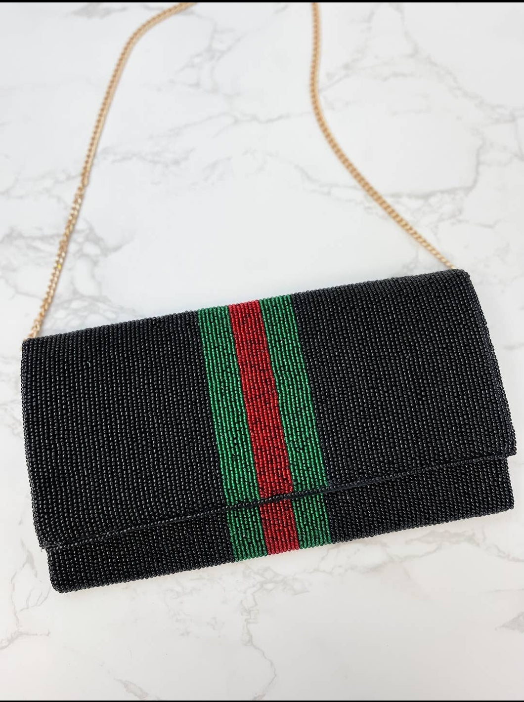 Black with Red and Green Stripes Clutch