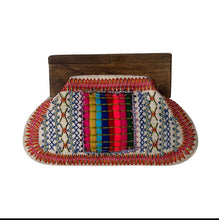Load image into Gallery viewer, Wooden Handle Clutch Multi Colored Stripes
