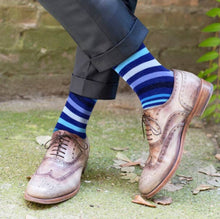 Load image into Gallery viewer, Men&#39;s Socks Trio Blue Stripes
