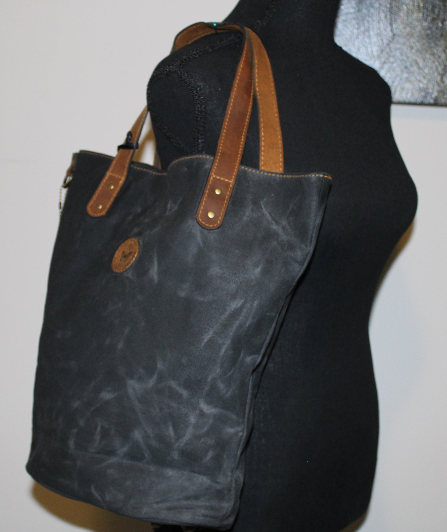 Canvas Bucket Bag with Leather Straps