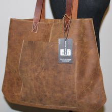 Load image into Gallery viewer, Brown Leather Tote Bag with Pocket
